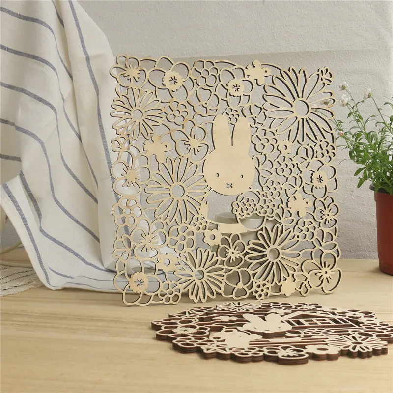

Cartoon Miffy Pendant Wooden Coaster Anti-scalding Insulation Pad Silhouette Wall Hanging Simple Wall Hanging Room Decoration
