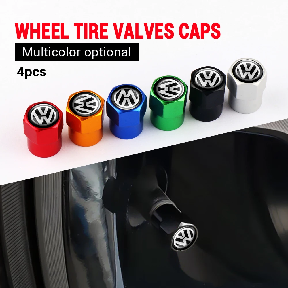 4Pcs 3D  Aluminum Alloy Car Wheel Tire Valve Caps For Volkswagen VW Golf 4 5 6 7 Jetta Polo Caddy GTI Bora MK7 Beetle Passat b6