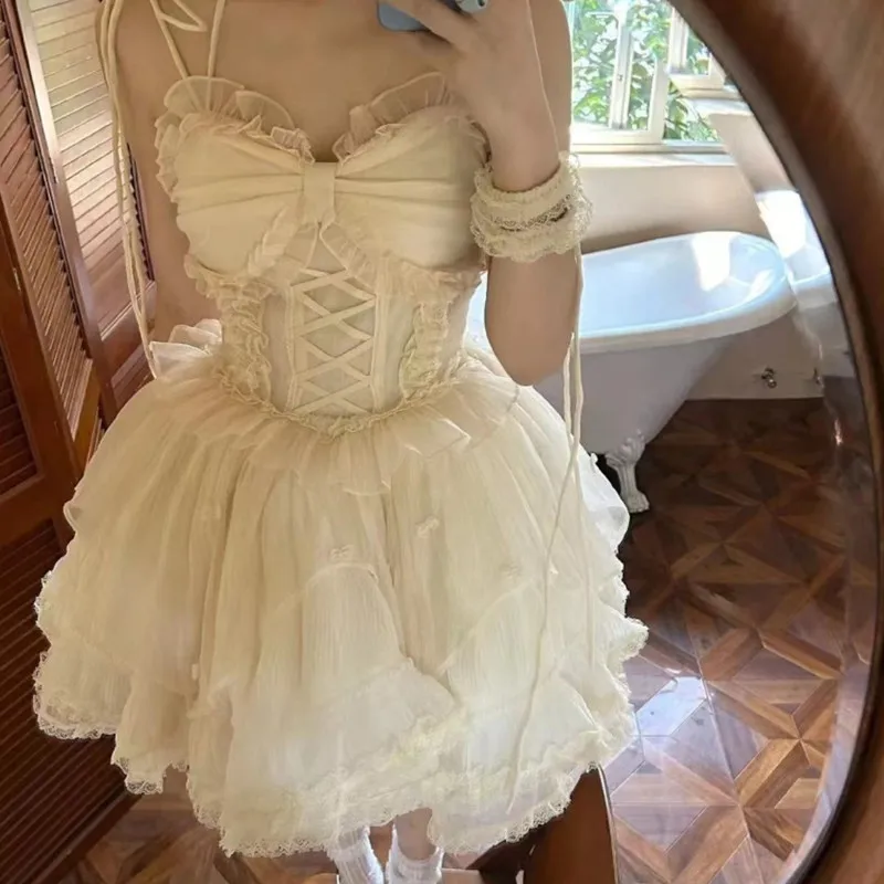 Pink gentle ballet style lolita sweet princess fluffy dress