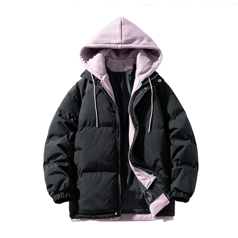 

2025 New Winter Jacket Men Parkas Men's Thickened Cotton-padded Clothes Loose Trend Fake Two-piece Hooded Jacket Warm Coats