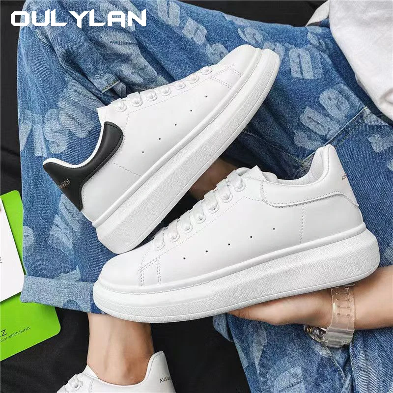 Men's inner high-increase flats White sneakers Walking shoes Breathable board shoes 2024 new all-match leather thick soles