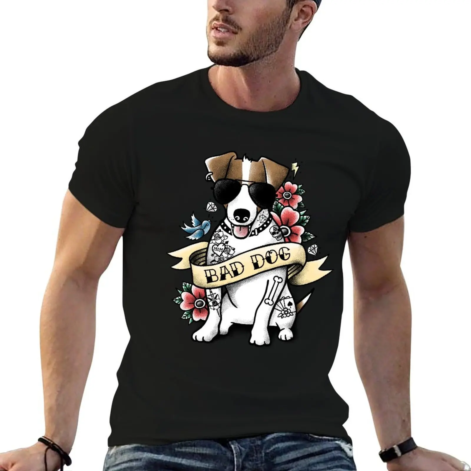 Bad dog jack russell terrier tattoo T-Shirt cotton t shirt pack t shirt man casual T-Shirt