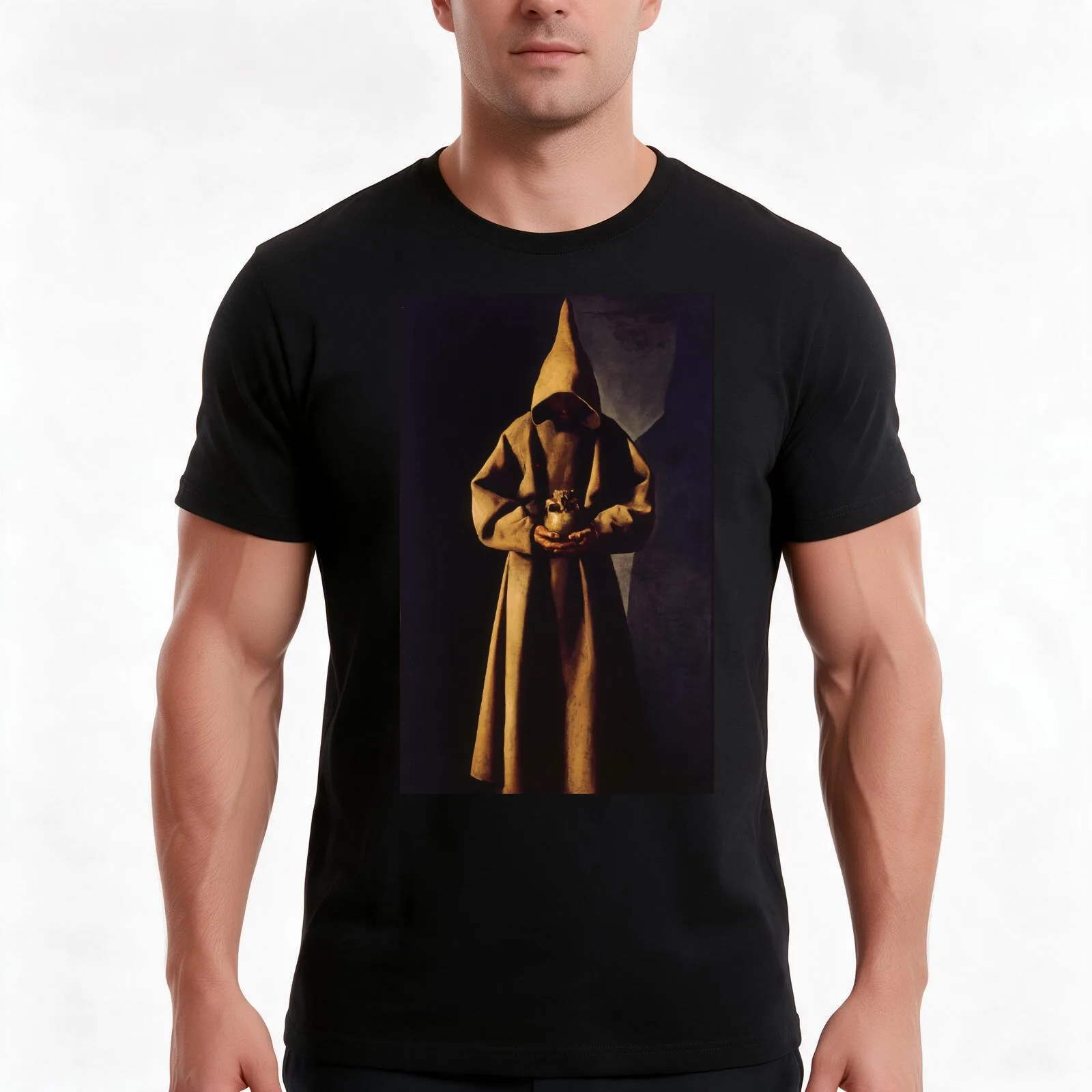 St. Francis Contemplating a Skull by Francisco de Zurbarán T-Shirt Summer Casual Cotton Tee Oversized Streetwear Tops