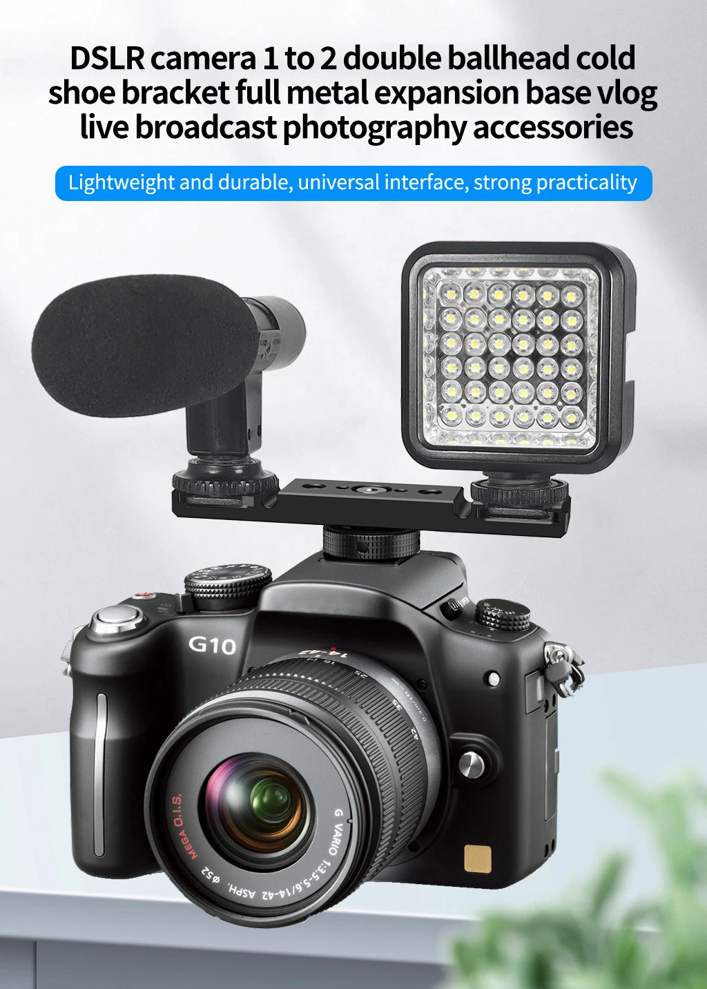 Aluminium Cold Shoe Halterung Dual Coldshoe Verlängerungsstange Platte Adapter 1/4 für Canon Sony Mikrofon LED Video Licht Monitor – Detail 4
