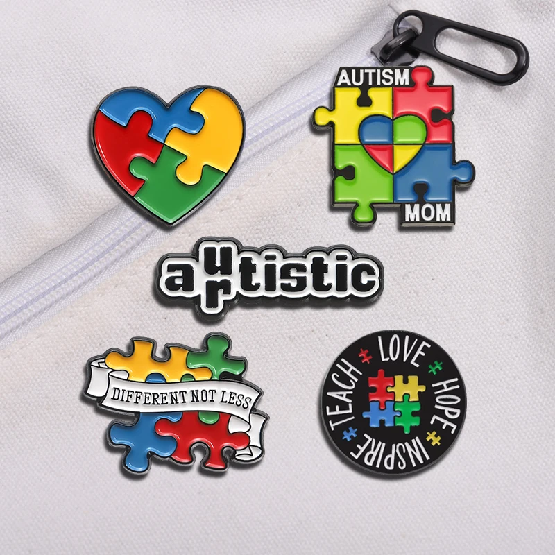 Autism Rainbow Puzzle Brooch Enamel Pins Custom Caring for Mental Health Brooches Backpack Lapel Badge Jewelry Gift for Friends