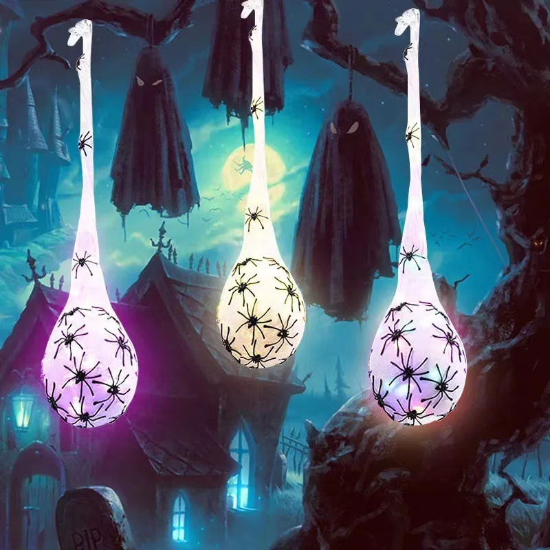 Halloween Glowing Spider Egg Web, Light Up Hanging Party Decoration