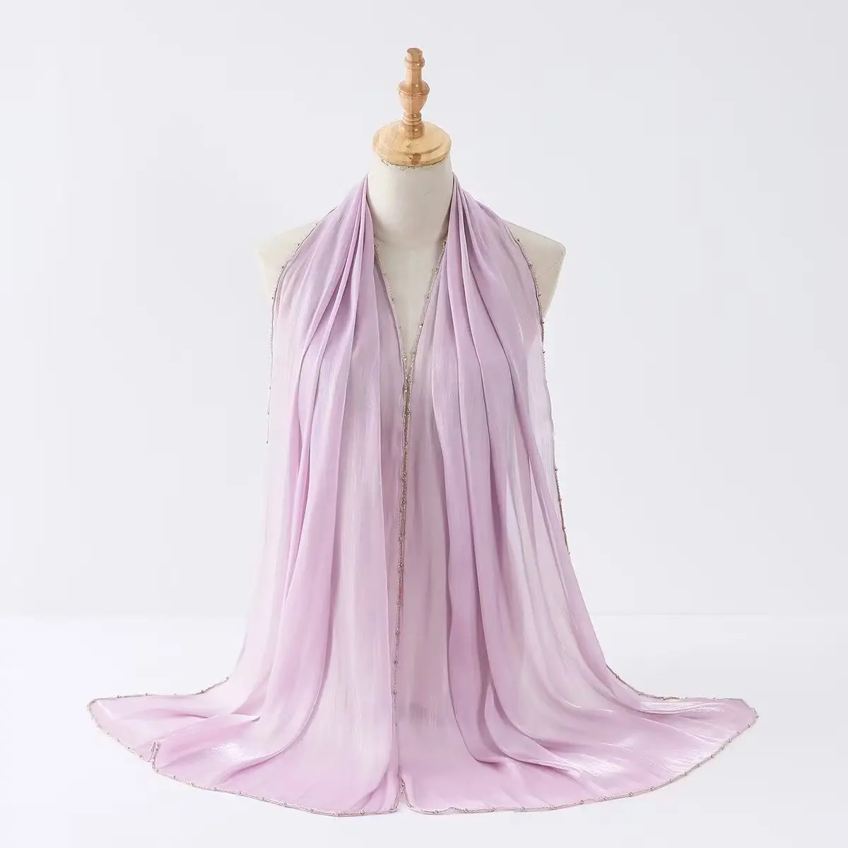 

Women's Shiny Silk Scarf Long Crepe Scarf With Metal Chain Sheer Tulle Scarf