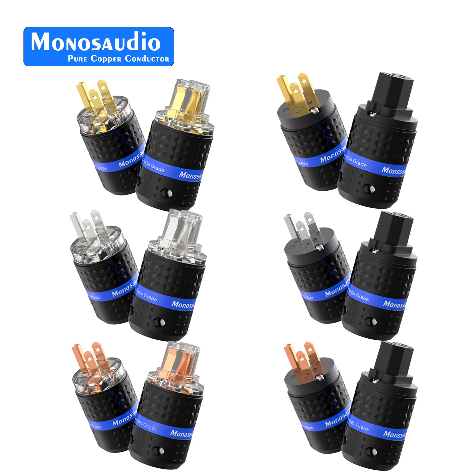 

Monosaudio 5N Pure Copper AC Power Plug Gold Plated Rhodium Plated US Male Female Hifi Audio For DIY Power cable Plug 250V 10A