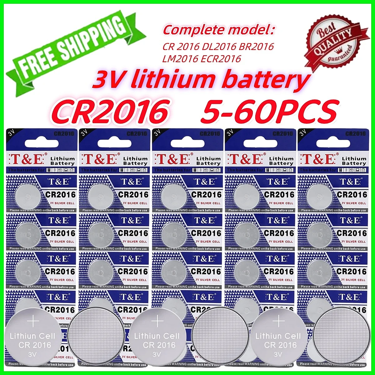 

5-60PCS cr2016 3v lithium battery 80mAh CR 2016 DL2016 BR2016 LM2016 ECR2016 Button Coin Cells Batteries For Watch Remote Key