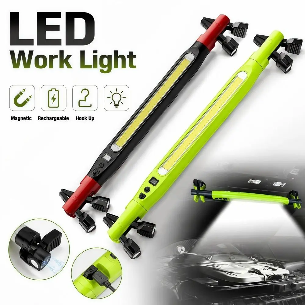 Rechargeable Emergency Repair Work Light Digital Display Hook Up LED Magnetic Flashlight Red Light Waterproof COB Long Bar Light