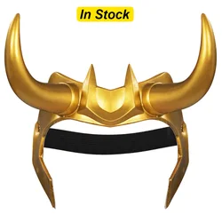Fancy Loki Horns Mask For Men Movie Super Villain Cosplay Costume Accessories Golden Latex Helmet Man Woman Fantasy Props Gifts