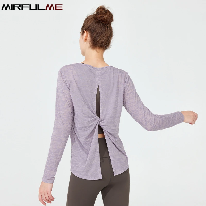 

Women Loose Yoga Shirts Long Sleeve Sport T-shirts Hollow Out Running Sweatshirts Breathable Gym Fitness Tops Fork Blouse Female