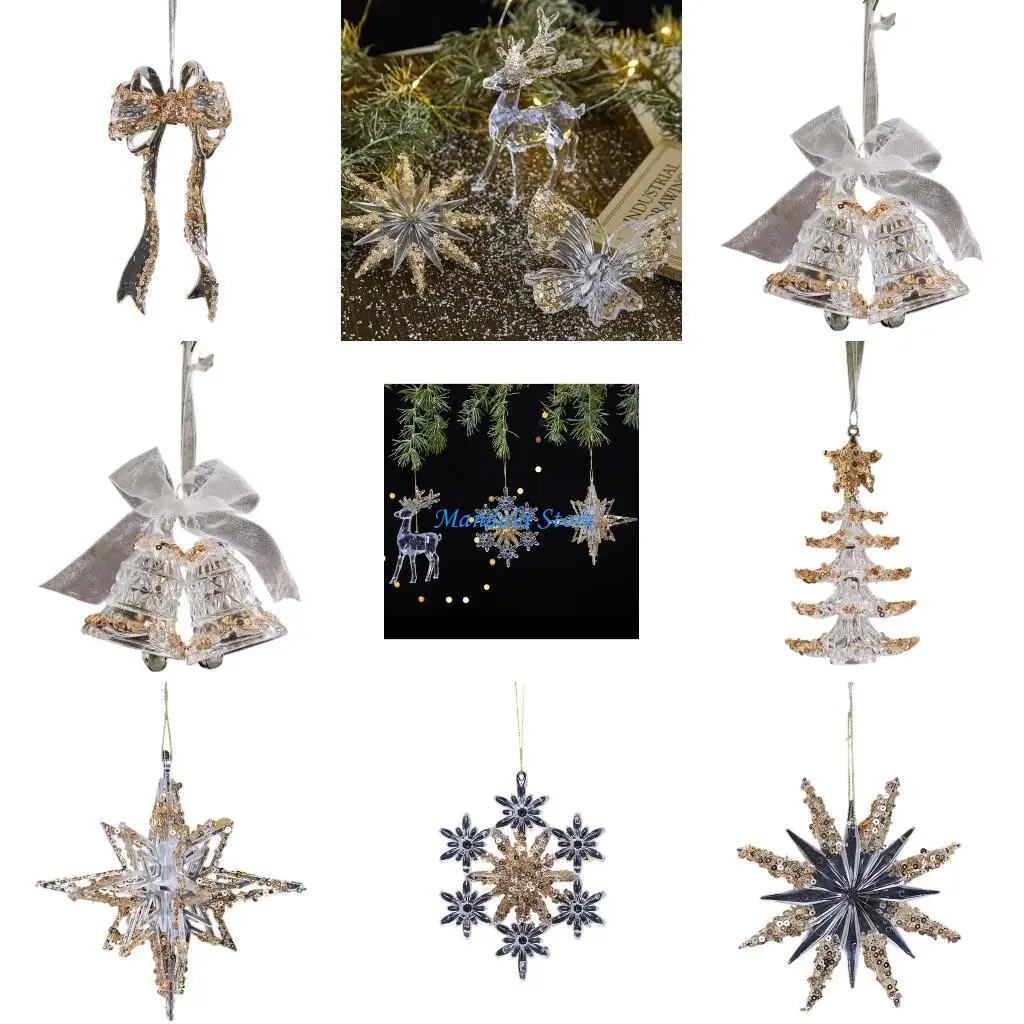 

U2JC Sparkling Deer Snowflake Christmas Ornament Crystal Acrylic Tree Decoration Portable Durable Festival Accessory