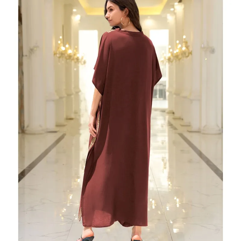 Abito Boho Moda donna Cotone ricamato Spiaggia Protezione solare Abiti per donna Abito ampio Bikini Costume da bagno Camicetta esterna