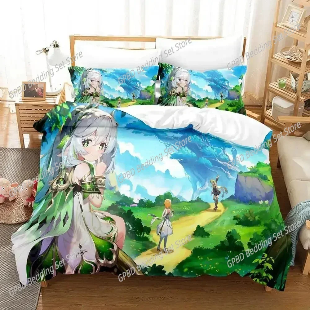 Kawaii Girls Game Nahida Genshin Impact Bedding Set Bedroom Soft Modern Bedspreads Comefortable Duvet Cover Quilt Pillowcase