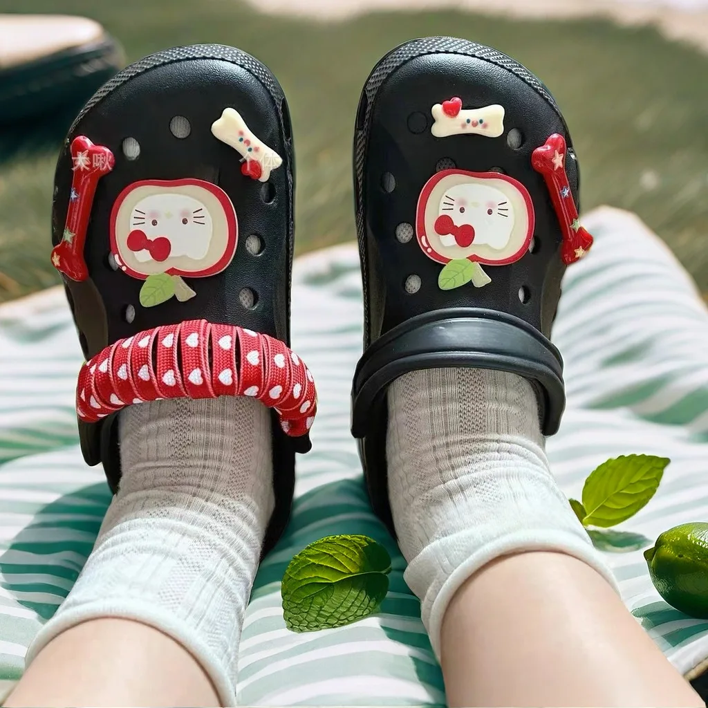 Miniso Hello Kitty Cartoon Shoe Charms Set  Love Strap Hole Shoes Buckle Red Small Bone Removable Shoe Buckle Diy Shoe Accessori