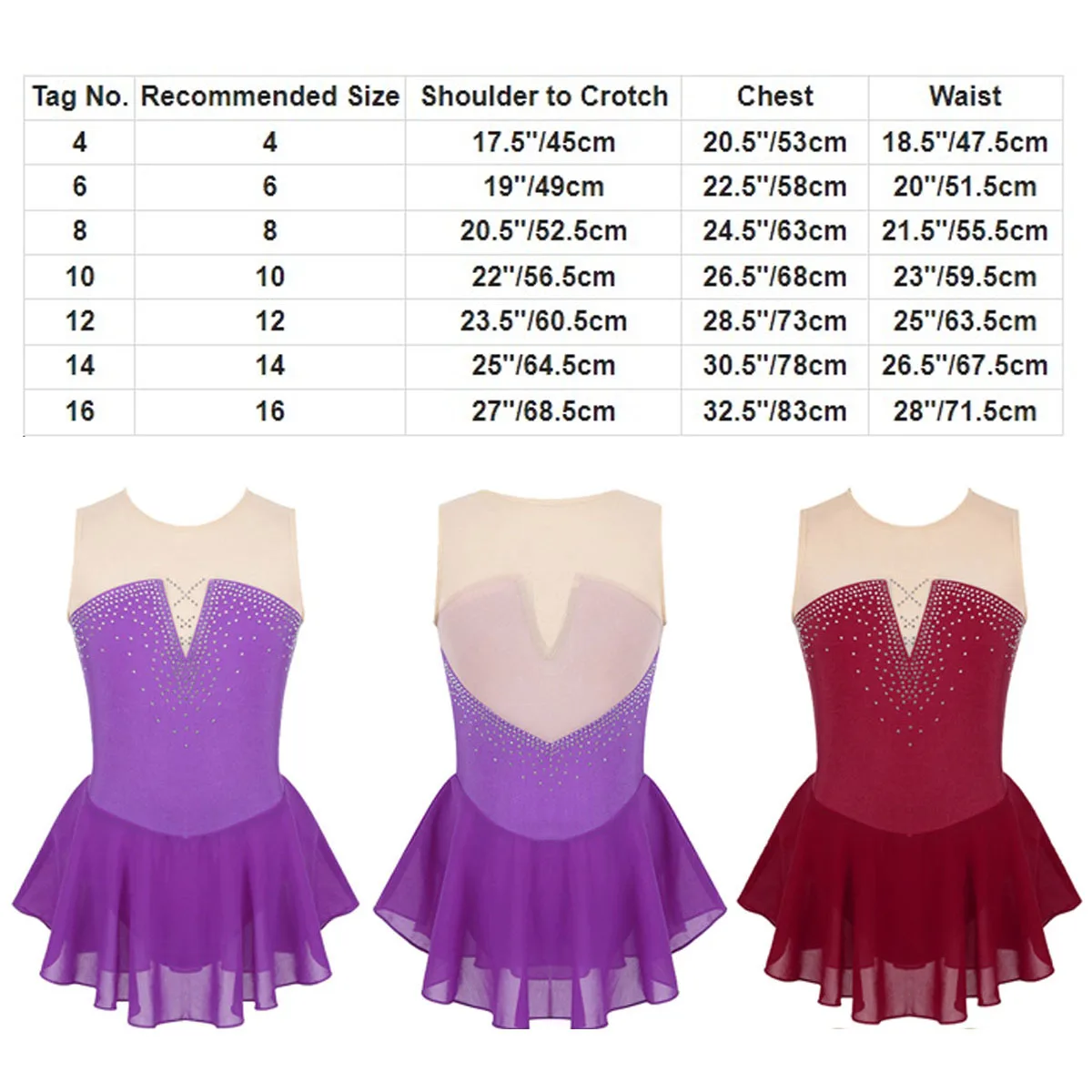 Sparkly Rhinestone ตาข่าย Splice สเก็ตเด็กแขนกุดสำหรับเด็กผู้หญิงยิมนาสติก Leotard เต้นรำบอลรูมการแข่งขันเครื่องแต่งกาย