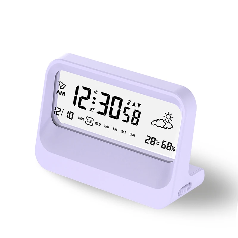 Reloj despertador Digital con pantalla LCD, calendario, temperatura, humedad, repetición, mesa, mesita de noche, para cocina, baño y oficina