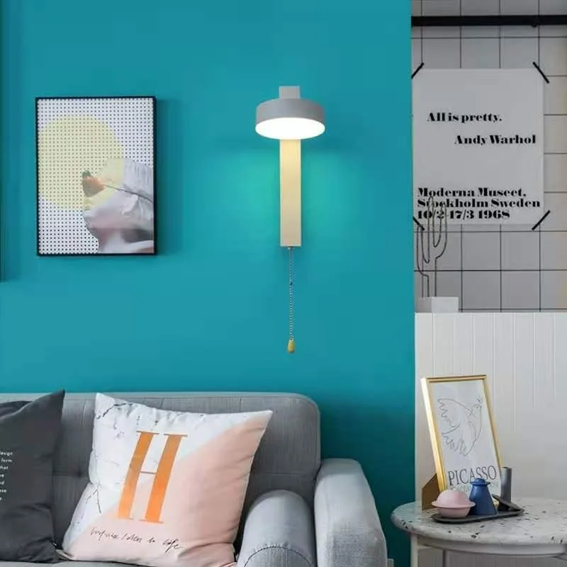 

LED bedside wall lamp bedroom study channel with pull wire switch to rotate wall lamp modern home decoration Indoor lighting