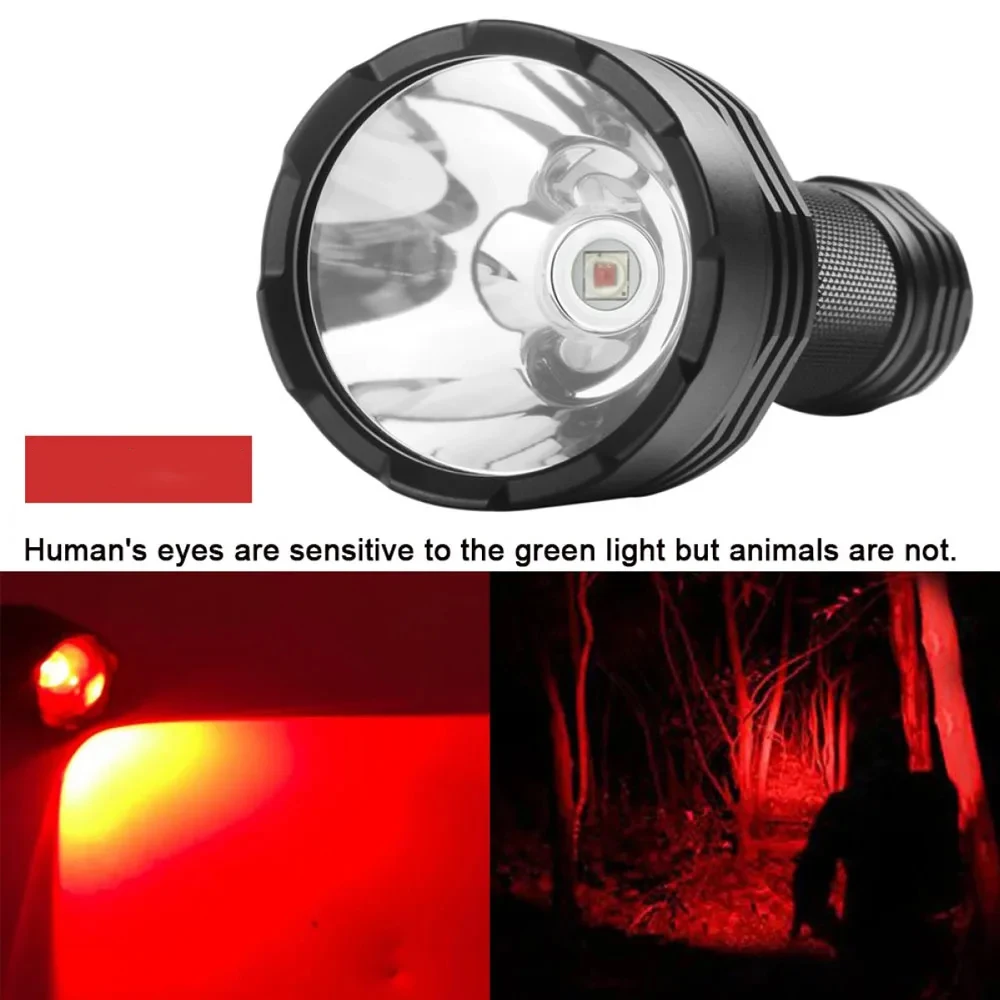 UltraFire C8 LED Outdoor Powerful Red Light Flashlight 350m Focus Handheld Long Range Lantern for Night Hunting Rabbit Spotlight