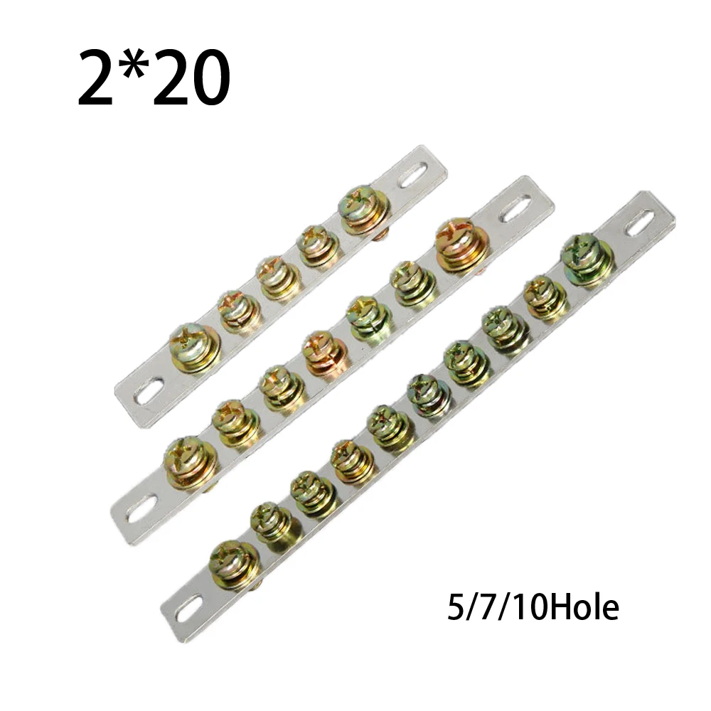 

1Pcs 2*20 5/7/10Hole Zero Line Row Distribution Box Copper Strip Grounding Terminal