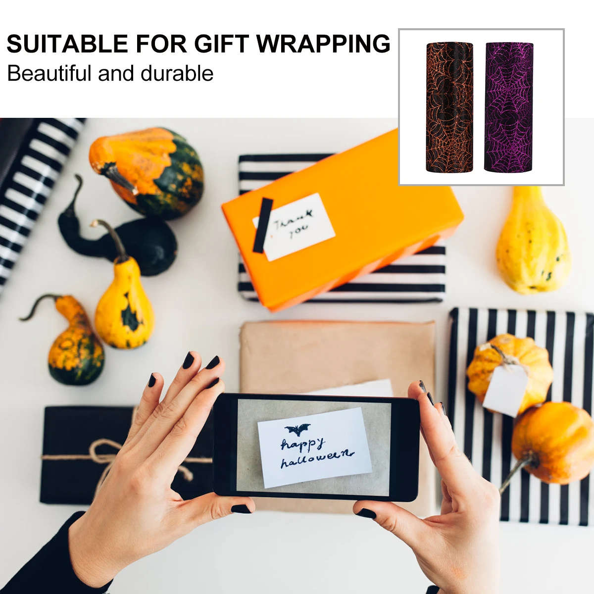 

2PCS Tulle Ribbon 15CMx10Yards Black Orange Purple Halloween DIY Craft Gift Wrapping Table Cloth