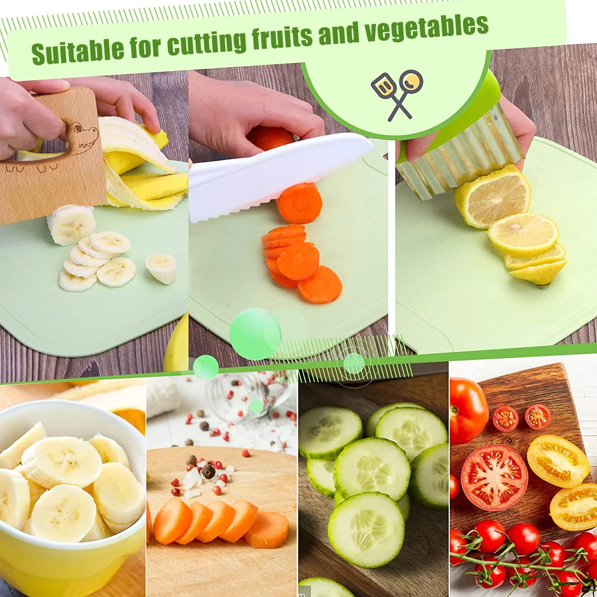 New Kids Cooking Cutter Set Kids Knife Toddler Wooden Cutter Cooking Plastic Fruit Knives to Cut Fruits Peeler Kitchen Supplies