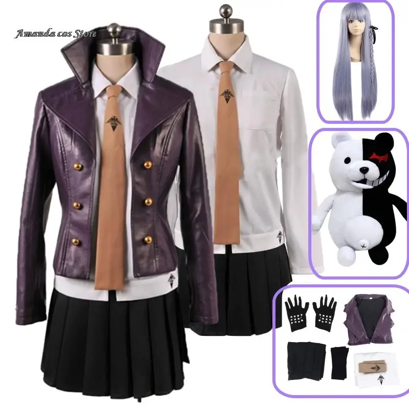 

Danganronpa Kyoko Kirigiri Cosplay Costume Dress Set With Gloves Women Halloween Cosplay Costume And Ri Wig Jacket Shirt Tie