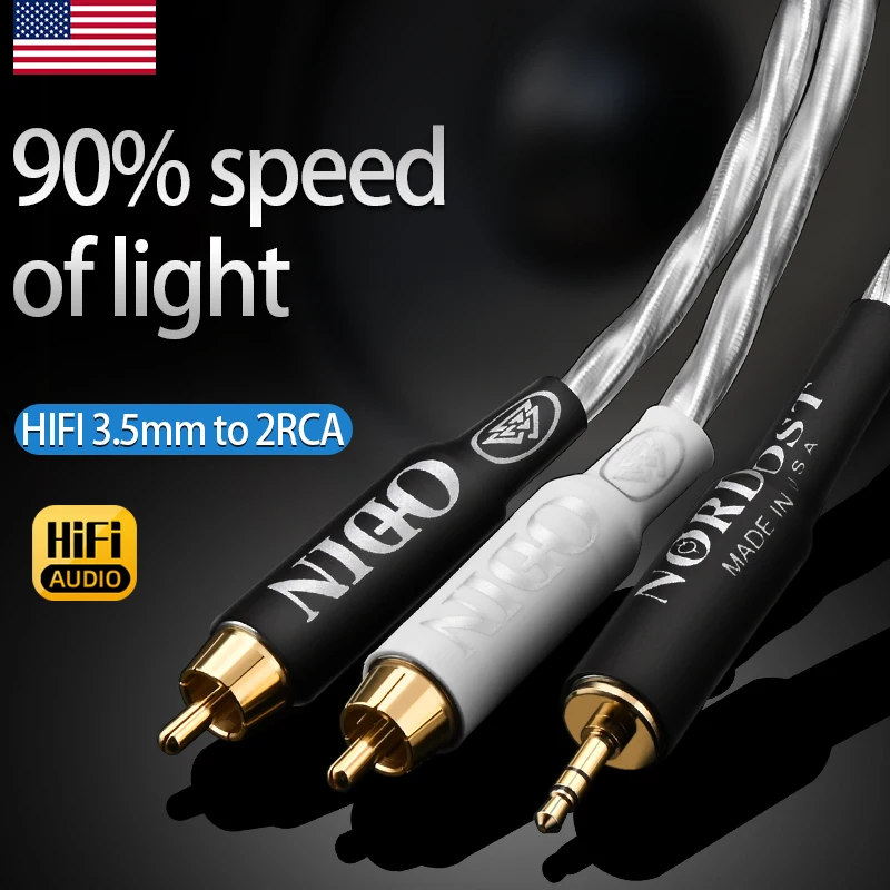 Odin HiFi 3.5 to 2RCA Cable Pure Silver Aux 3.5mm Jack to RCA Male Splitter Y Audio Cable for Amplifiers Home Theater Speakers