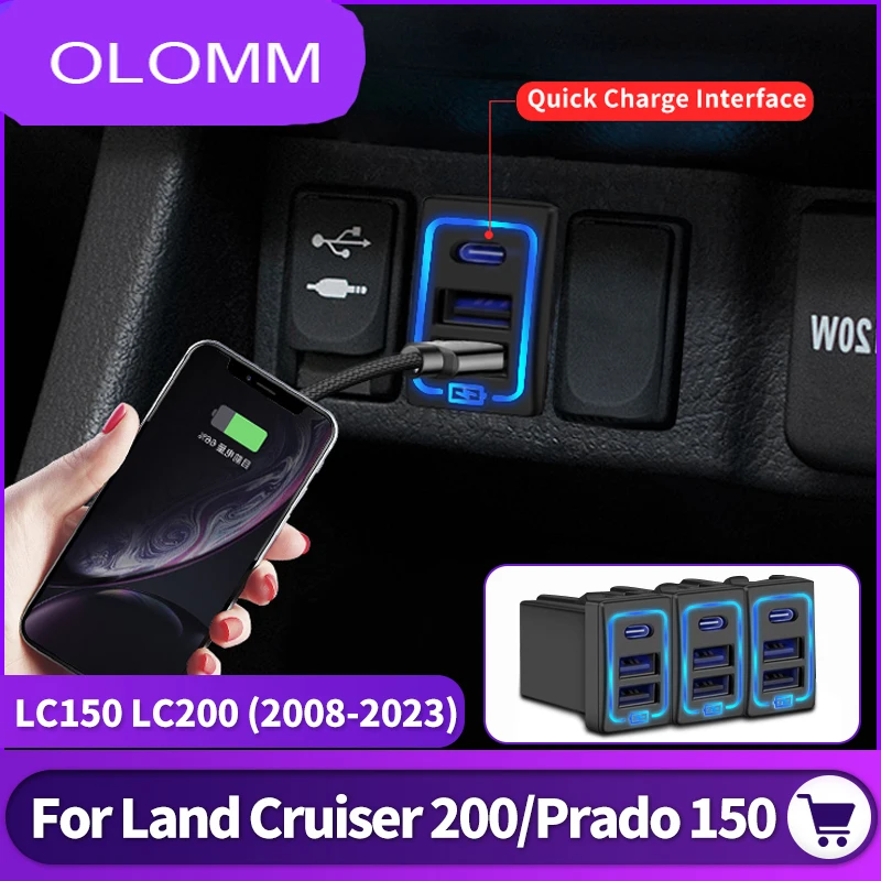 For Toyota Land Cruiser 200 Prado 150 Accessories Car USB Quick Charger QC3.0 Modified for LC200 LC150 FJ150 FJ200 2021~2019