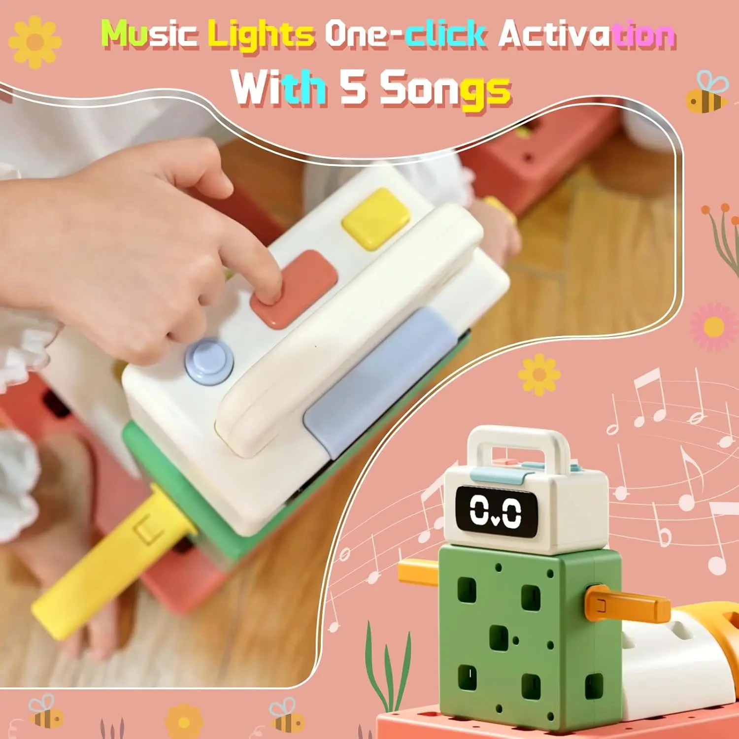 DIY Giant Building Blocks Set for Toddler - Big Stacking Soft Blocks with 8 Wheels for Kids with Shape & Color Learning - Large