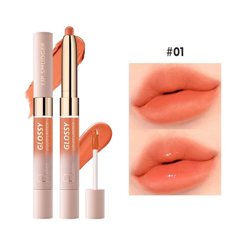 Pudaier lipstik Lip Gloss kepala ganda, 10 warna, Lip Gloss kabut Matte lapisan tahan lama melembabkan, warna beludru