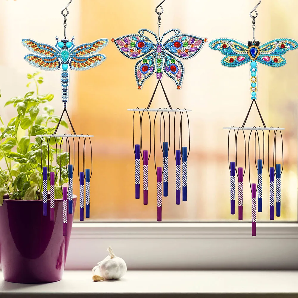 

Diamond Painting Wind Chimes 5D Peacock Butterfly Animal Shaped DIY Wind Bell Hanging Pendant Home Garden Decoration Ornament