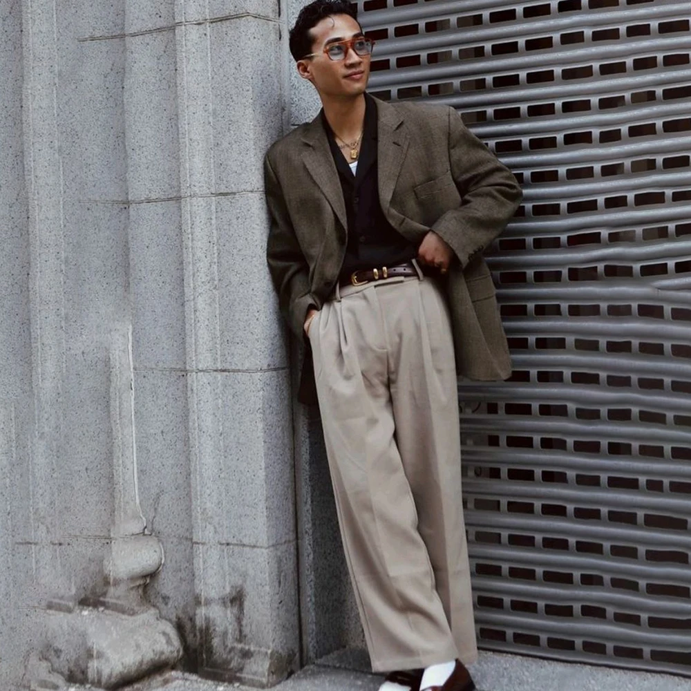 

Vintage Men's Suits Elegant 2 Piece(Jacket+Pants) Set Modern Slim Fit Blazer Casual Wedding Guest Costume Business Office Wear