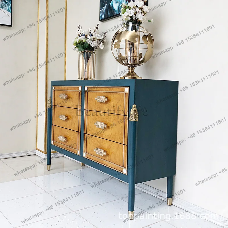 Armoire de luxe légère à six coffres, coque, meubles entièrement en bois massif, armoire latérale post-moderne