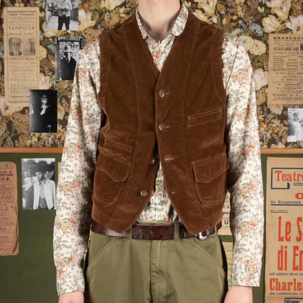 

Men's Vest V-Neck Casual Style Elegant Man Vest Vintage Corduroy Single-Breasted Classic Suit Sleeveless Suits Blazer Clothing