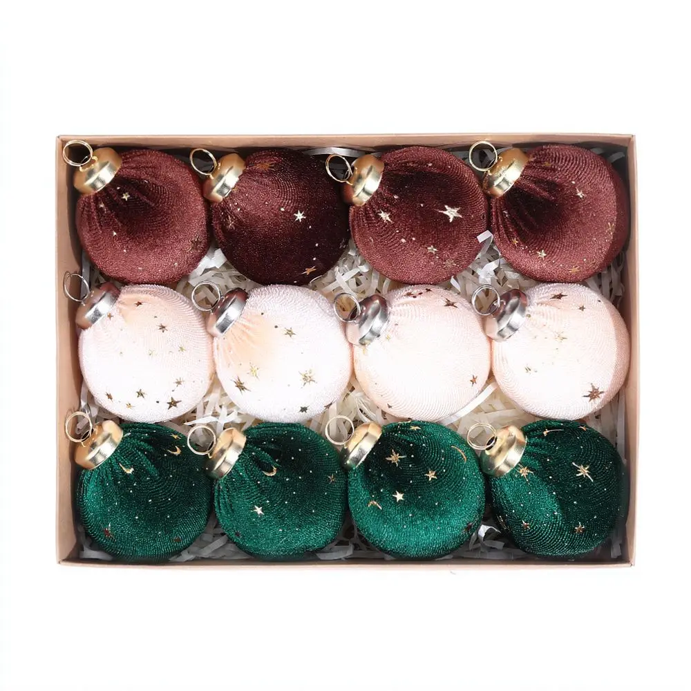 Luxury Flocked Christmas Tree Hanging Ornaments Velvet Plush Balls Gold Thread Decorative Sphere For Holiday Party