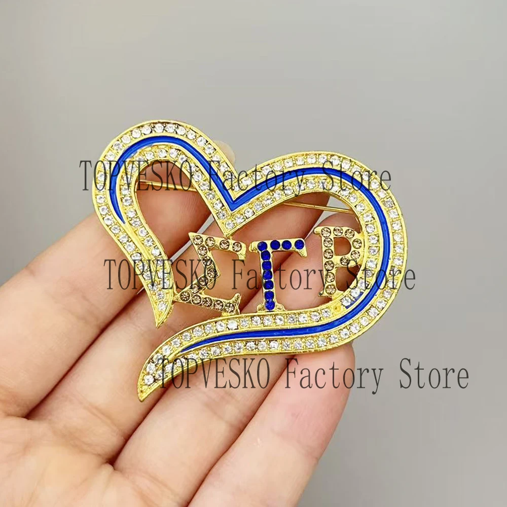 Personality Sorority Society Sigma Gamma Rho Heart Letter Metal Brooch SGR Rhinestones Jewelry Pin