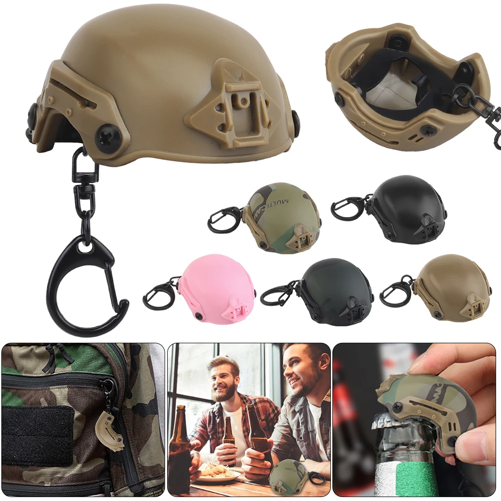 1 adet Mini Taktik Kask Şekli Anahtarlık Kamp şişe kapağı açacağı Taşınabilir Decrowner Anahtarlık Kukla Kask Şekilli Anahtarlık Halkası