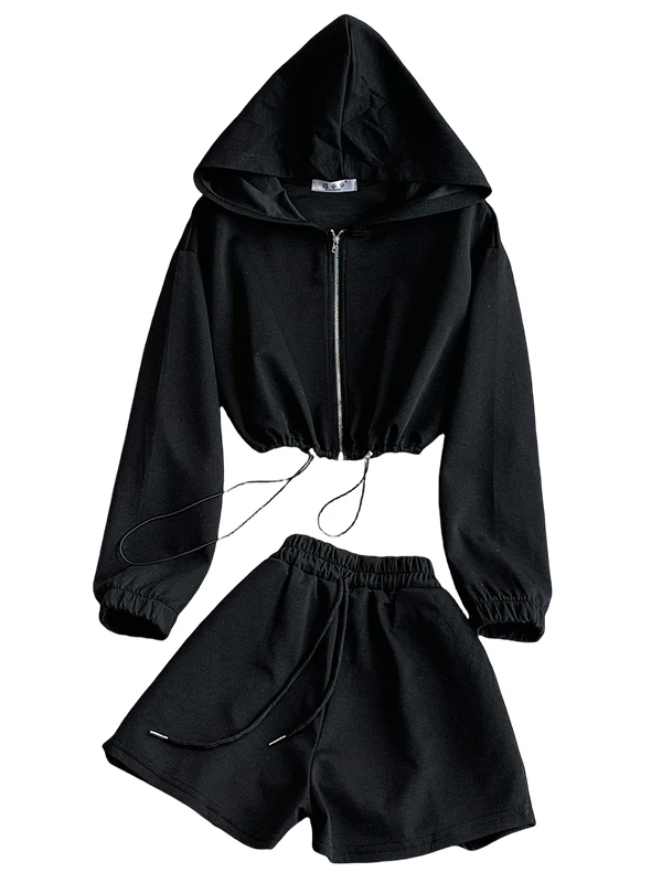 Set Pakaian Olahraga Modis Wanita Kasual Jaket Hoodie Resleting Berikat Pinggang Celana High Waist Pelangsing Set Dua Potong Santai