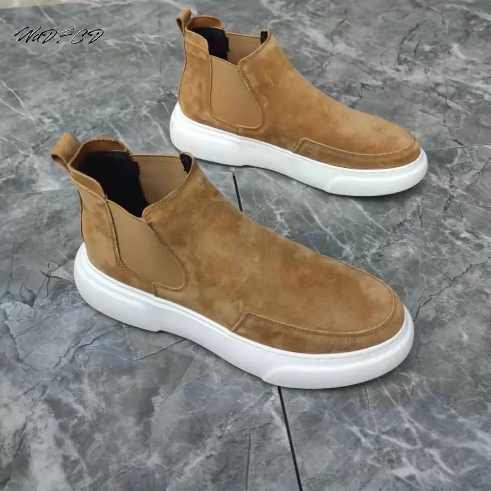 High Top Sneakers Men Winter Plush Boots Fashion Casual Nubuck Leather Breathable Height Increased Flat Platform Running Shoes