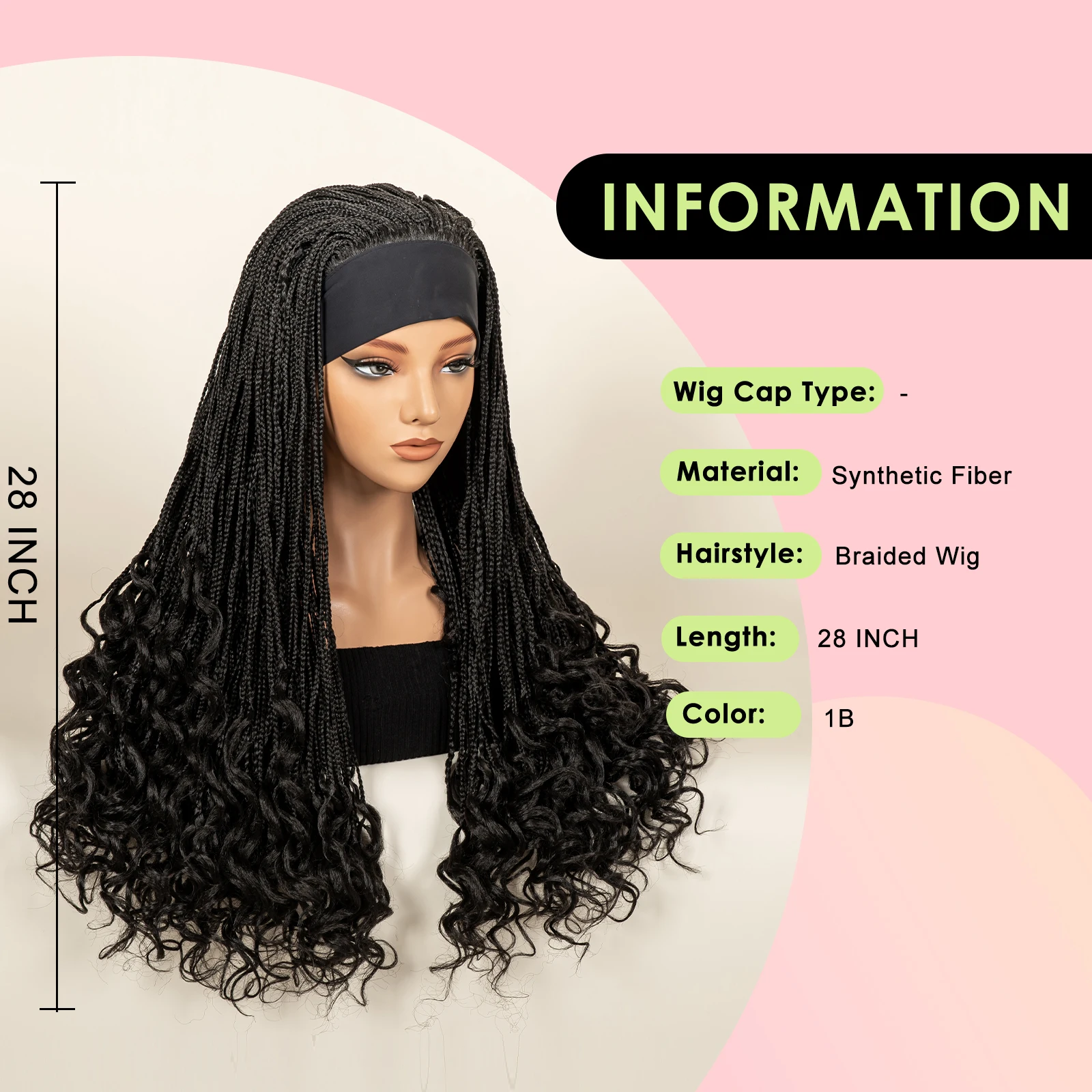 Headband  Braided Wig Synthetic Braid Wig with Hair Band for Women Machine Made Braided Wig 28 Inch Women Wigs