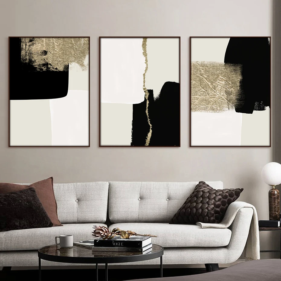 

Abstract Modern Gold Minimalist Beige Black Posters Wall Art Canvas Paintings Print Picture Living Room Interior Home Decoration