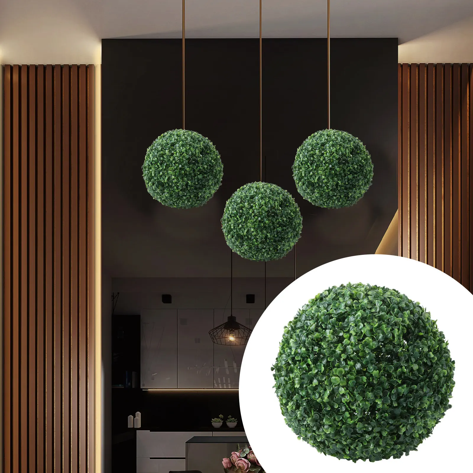 1Pcs Artificial Turf Ball Lifelike Hanging Grass Plant Ball Decor for Mall Office Garden Balcony Festival Wedding Home Decor