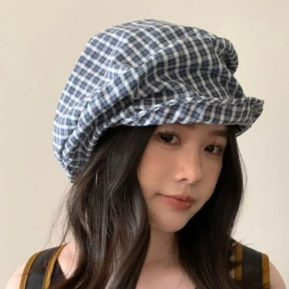 

Fashion Vintage Y2k Plaid Beret Cloud Japanese Octagonal Cap Artist Soft Brim Newsboy Cap Streetwear