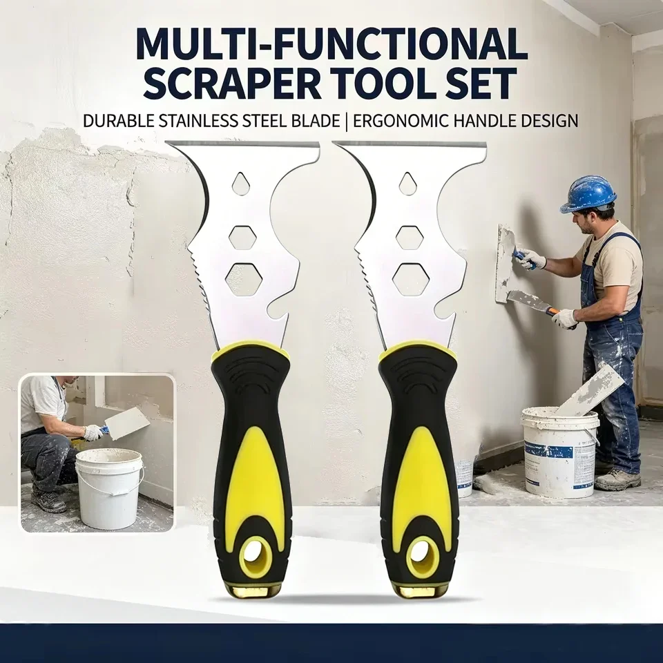 15-in-1 Stainless Steel Scraper | Heavy Duty Putty Knife with Pry Bar | Multi-Function Tool for Painters & DIY Wall Work