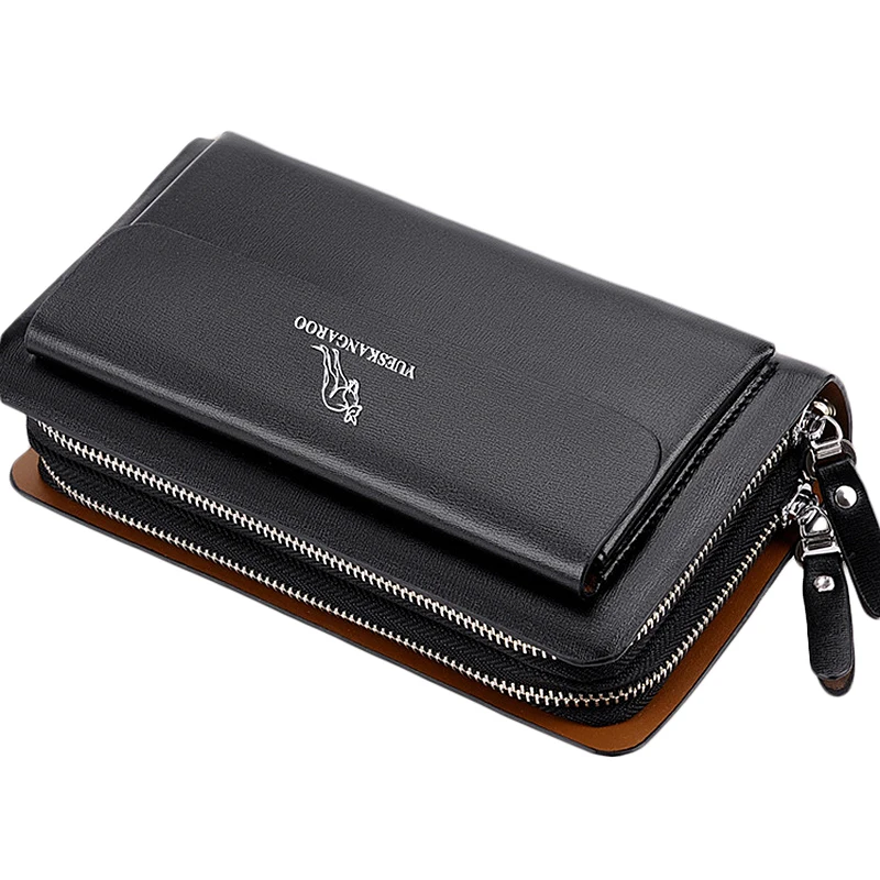 YUESKANGAROO Men Clutch Bag Fashion Long Purse Double Zipper Business Wallet Male Casual Bag