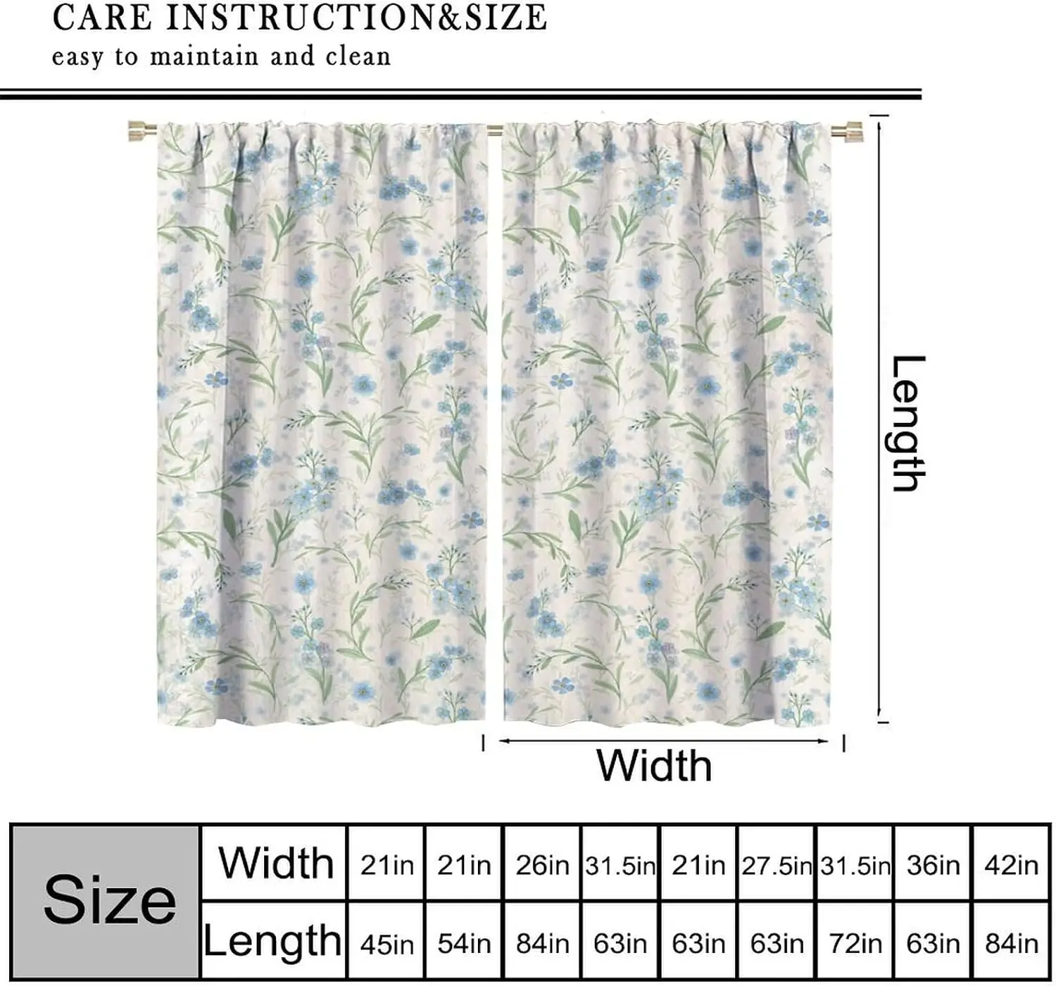 Light Blue Forget Me Not Curtain 2 Panels, Watercolor Tiny Floral Fresh Soft Home Print, Drapes for Sweet Bedroom Curtain