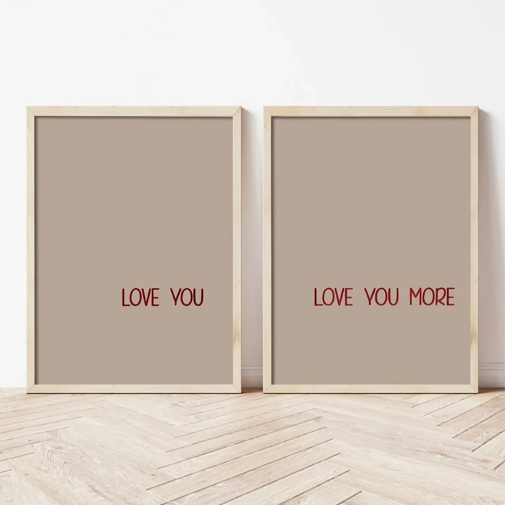 Multiple sizes 2pcs frameless Canvas PaintingIndia,2pcs Frameless, Set Love You More Printing Set Red Typography Modern Valentin
