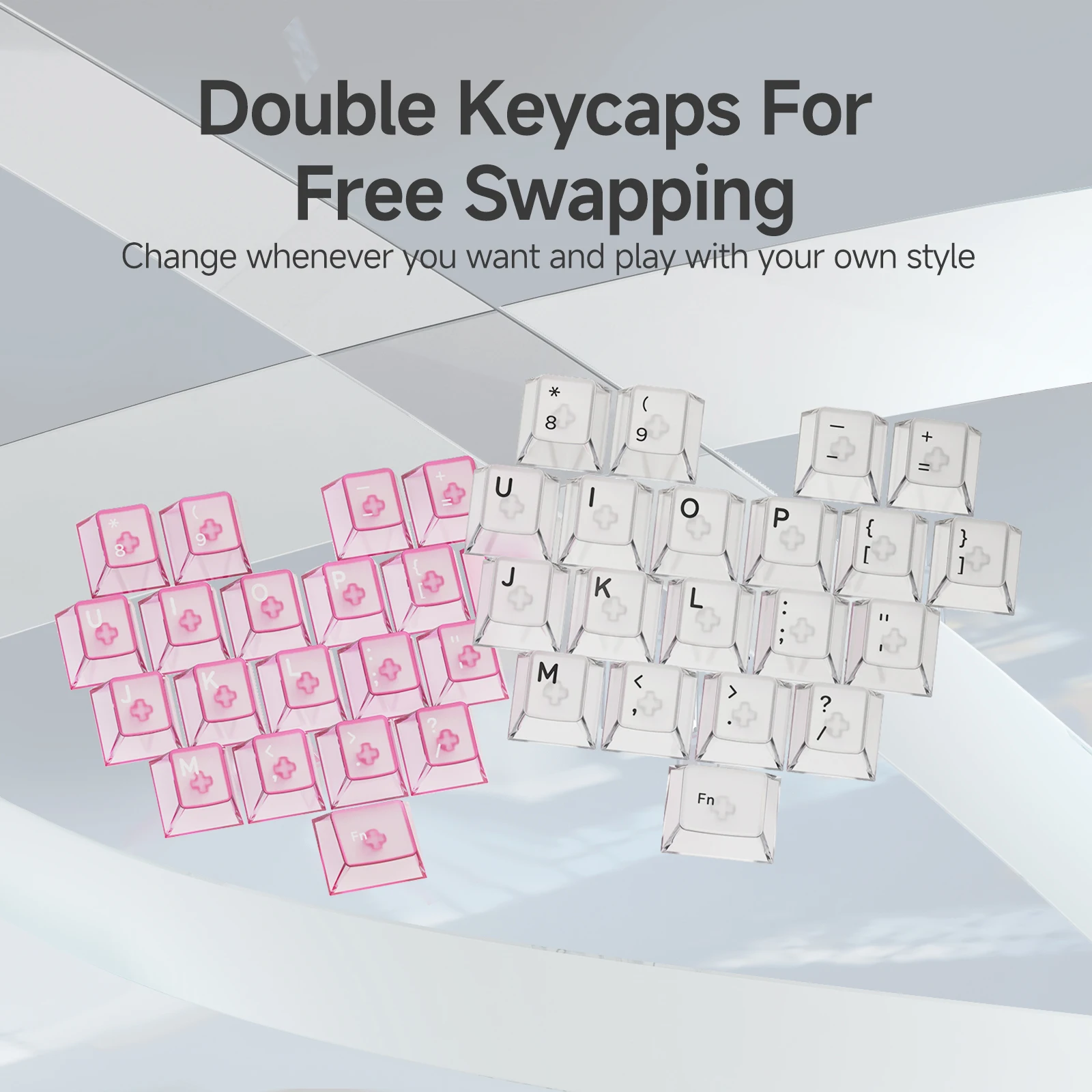 

AJAZZ Heart Frosted & Crystal Transparent Jelly Keycaps | Pink Backlit, Side Printed